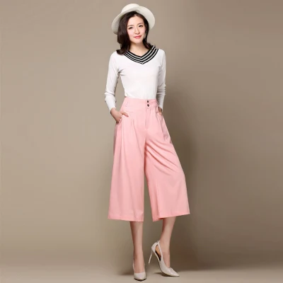 Женские летние свободные прямые брюки с высокой талией и широкими штанинами, укороченные брюки, поставщик OEM в Гуанчжоу